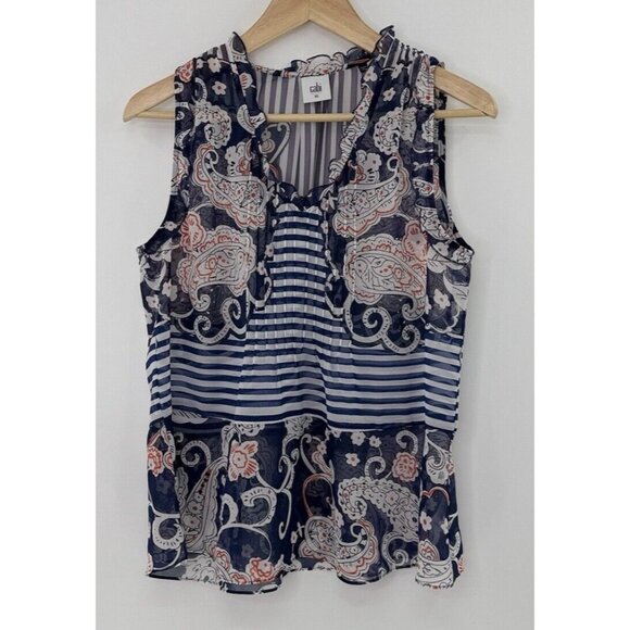 CAbi Women’s Sheer Chiffon Red White Blue Lightweight Tank Top Sz XS # 5349 - Picture 1 of 9